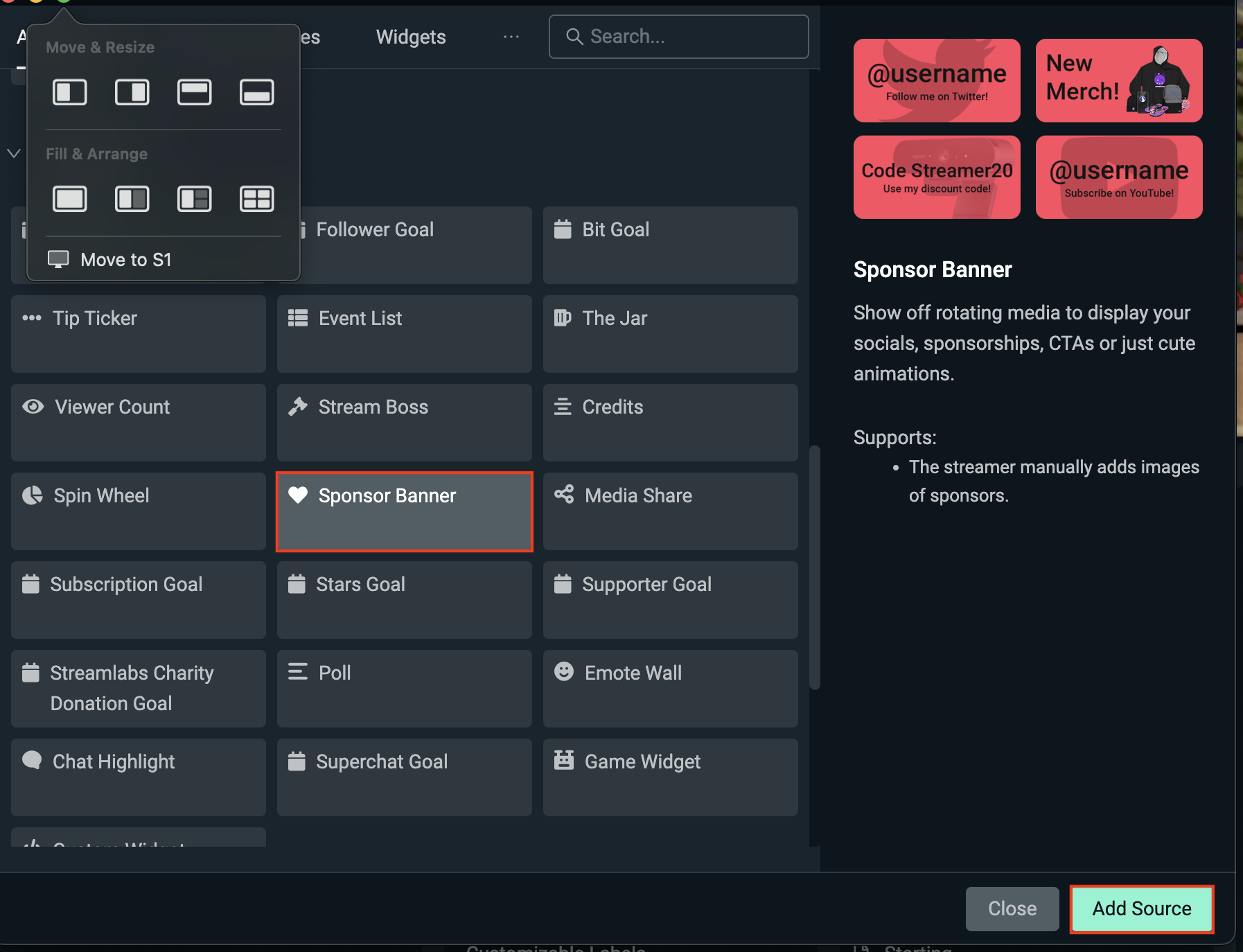 add sponsor widget as streamlabs source